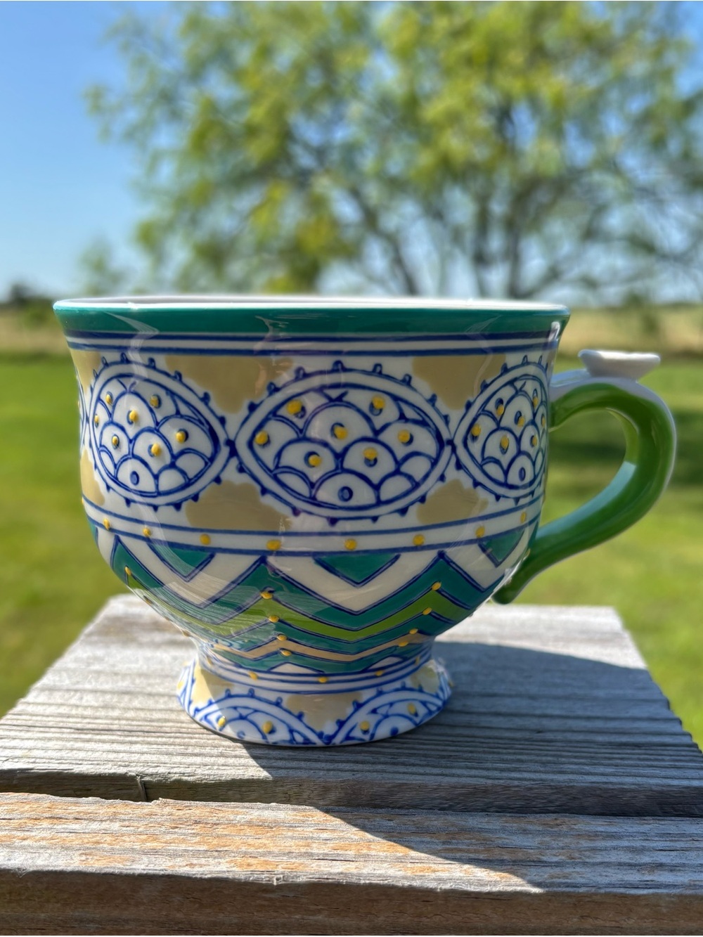 Anthropologie Kebaya footed ceramic colorful mug